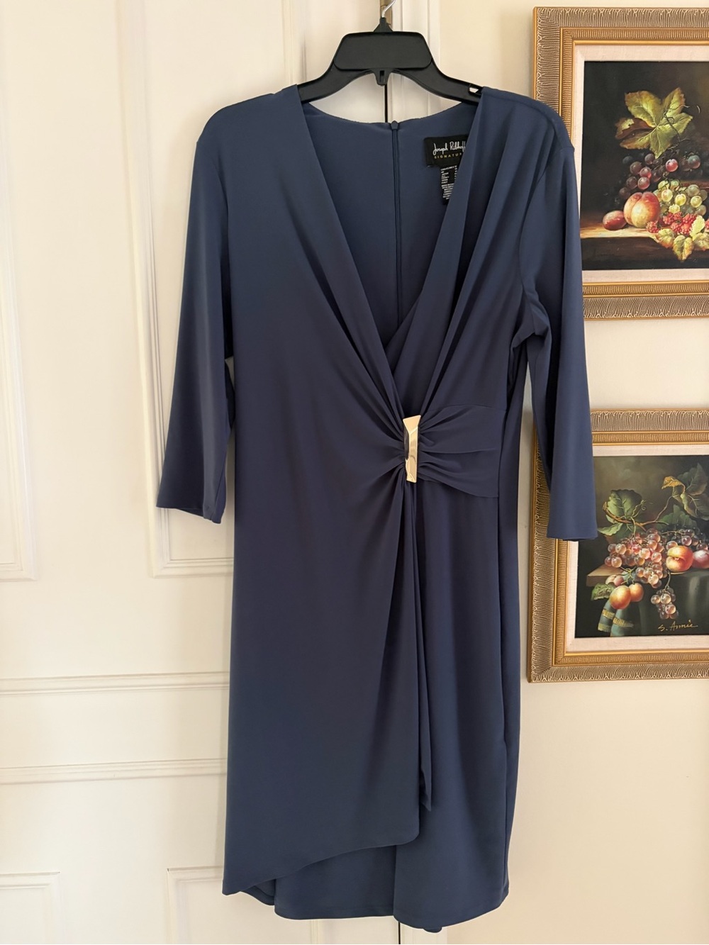 Joseph Ribkoff Signature Navy Twist-Front V-Neck Dress. Sz 12 like new!